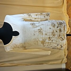 Y2K Lucky Brand "Lotus Om" Boho V-neck 3/4 Sleeve Graphic Top Size Smalp